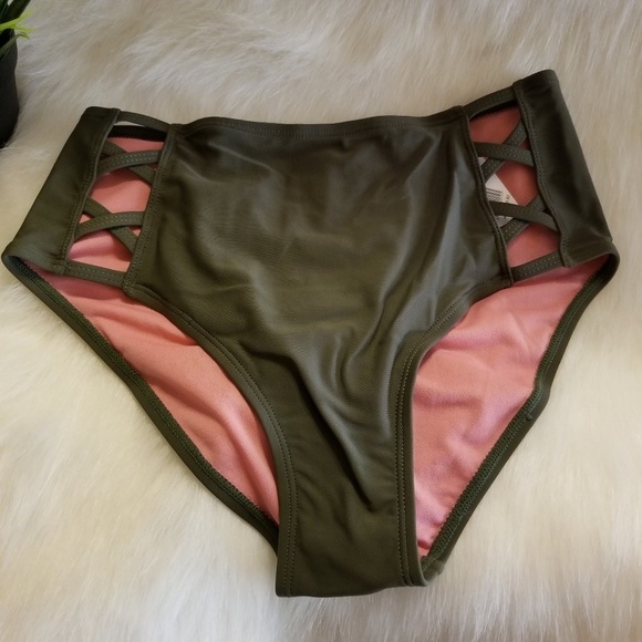 Olive Open Criss-Cross Halter Bikini - Picture 4 of 5